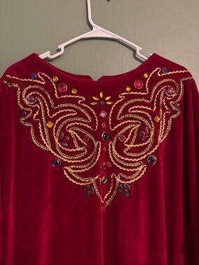 Vintage David Brown Jeweled Velour Kaftan Dress Deep Red Housecoat Dressing Gown